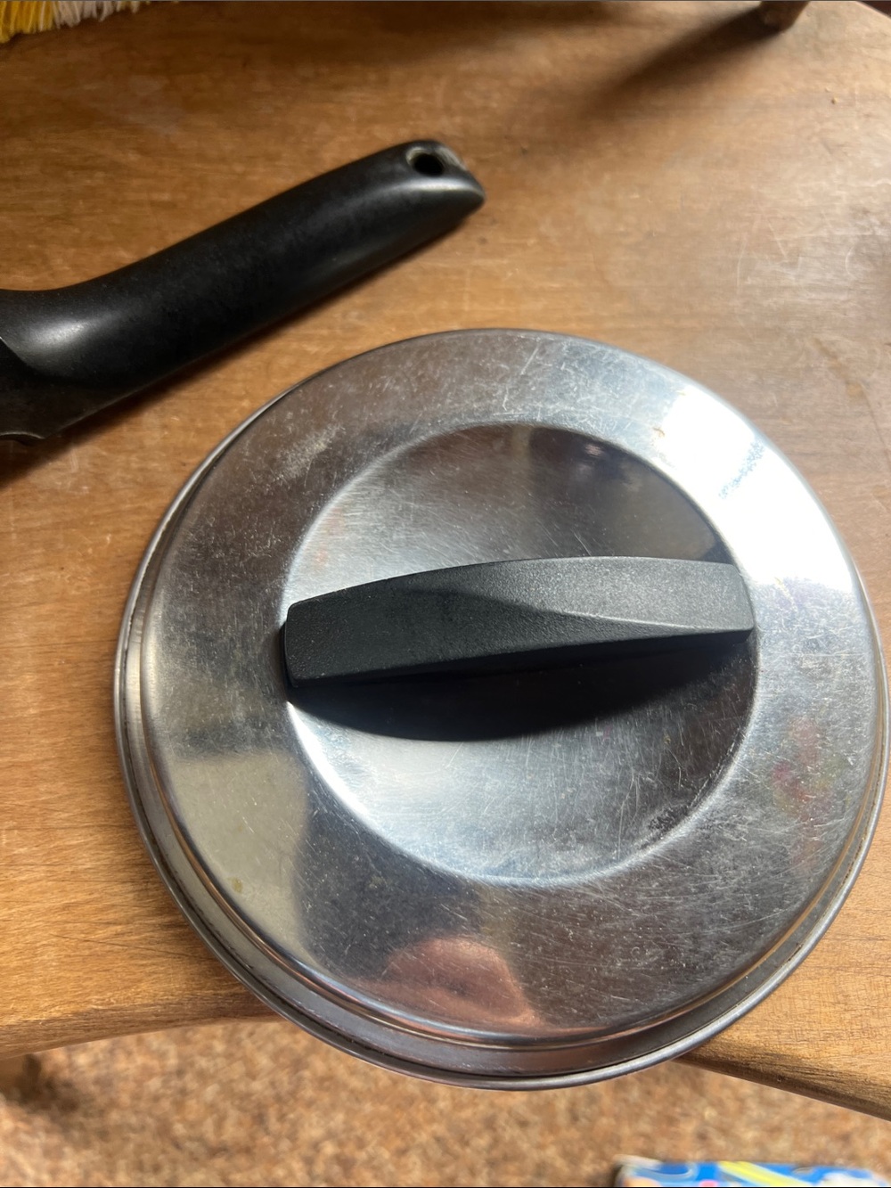 Vintage Stainless Steel Flint Saucepan with Black Handle and Yellow Accent - Picture 5 of 8
